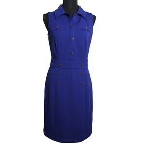 DKNY Womens Jersey Front Button Sleeveless‎ Shift Dress Blue Size 4